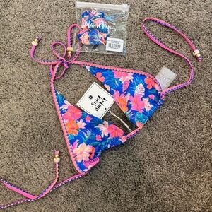 New Kulani Kinis Electric Palms Bind Tie Halter Top - Size Medium